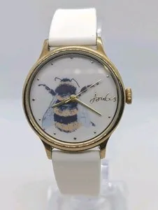 Authentic Joules Ladies Watch Bumblebee Bee Print Off-White Silicone Strap Gold Plated D2
