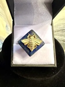 Authentic Gold Plated Adjustable Bumblebee Ring with Lapis Lazuli | Nature-Inspired