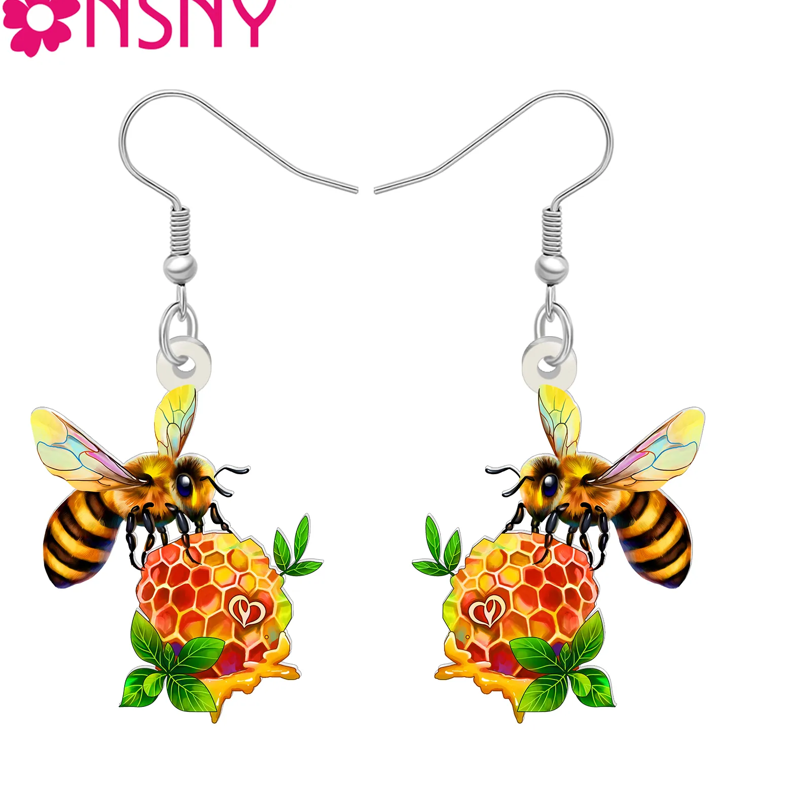 Authentic BONSNY Acrylic Yellow Honey Bee Earrings Nectar Bumble Bee Dangle Drop Nature Animals Jewelry Bug Gifts for Women Teens Charms