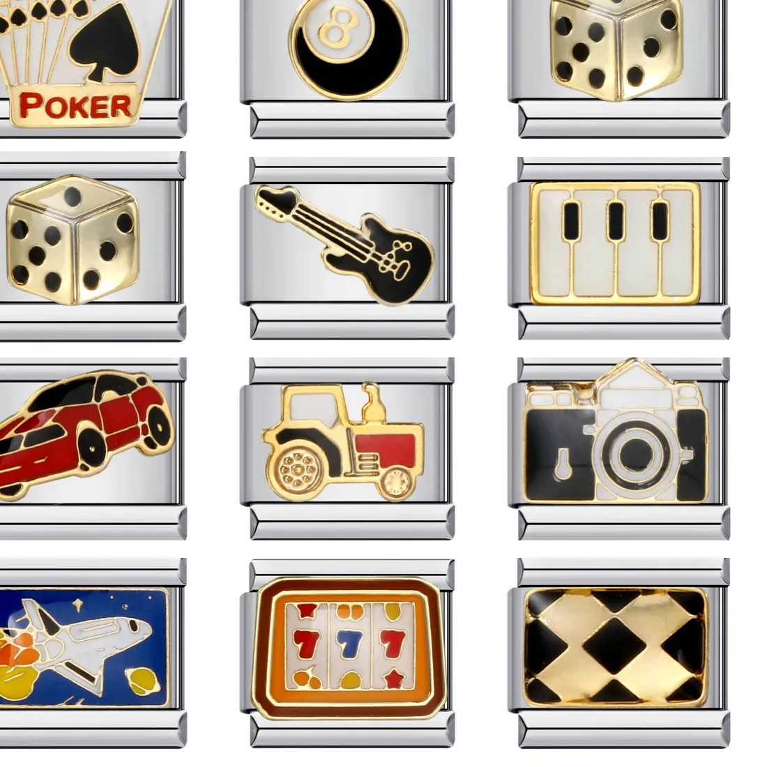 Authentic URING Classic Poker Game Console Camera Airplane Italian Link Fit 9mm Charm Jewelry DIY Making Bracelets