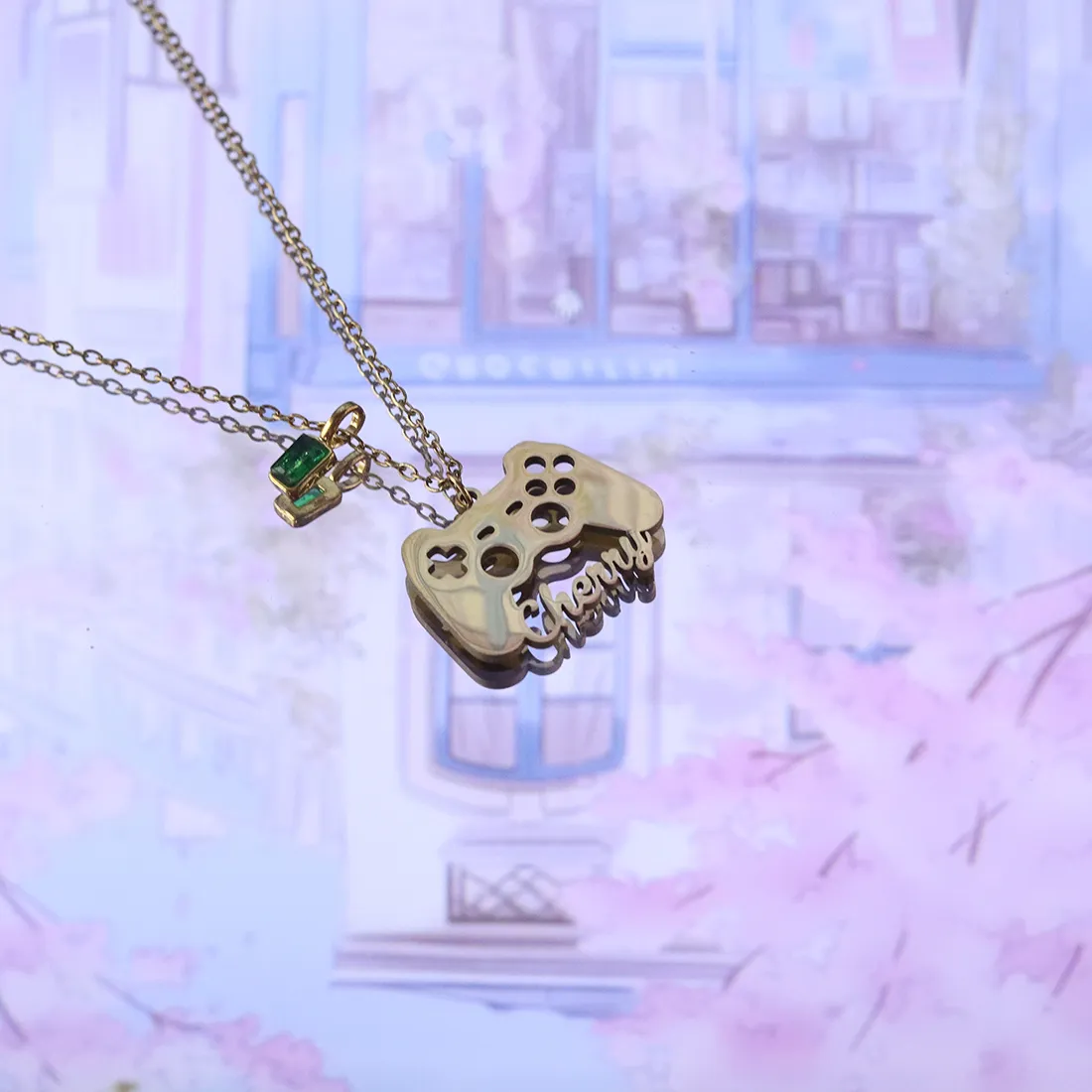 Authentic QIAMNI Custom Name Game Controller Chain Necklace for Couple Friends Customized Console Handle Birthstone Pendant Choker Gifts