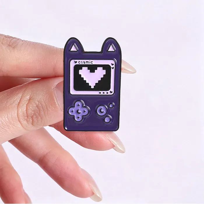 Authentic Purple Cat-Ear Game Console Enamel Pins Pixel Heart Metal Brooches Lapel Badge Backpack Clothes Jewelry for Friends