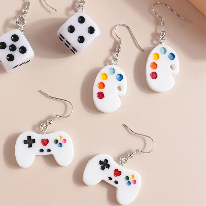 Authentic 3Pairs/Set Creative Funny Game Console Drop Earrings for Women Resin Dice Dangle Hooks Earrings Girls Party Holiday Jewelry