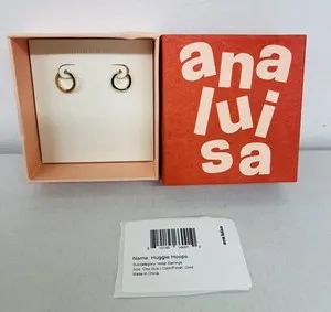 Authentic Ana Luisa Mini Huggie Hoop Earrings Women 14K Gold Plated & Sterling Silver U3