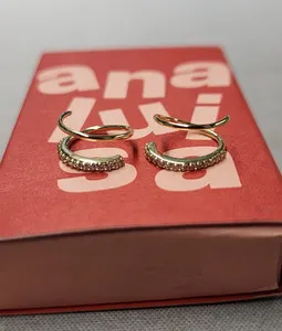 Authentic Ana Luisa 14K Gold Plated Pavé Harley Double Hoop Earrings 13mm Sterling Silver