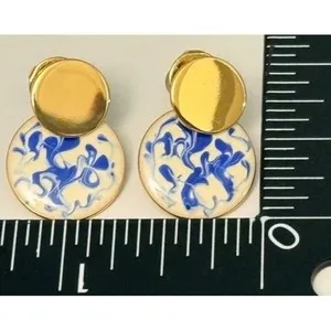 Authentic Ana Luisa Mini Kinoko Earrings Marble Blue Enamel Articulated 14K Gold Plated