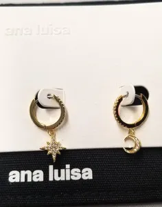 Authentic Ana Luisa 14K Gold Plated Cubic Zirconia Celestial Huggie Hoop Earrings 12mm