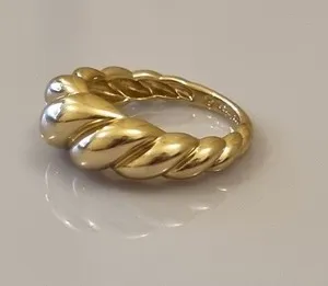 Authentic Ana Luisa Twist Rope Croissant 14ct Gold Plated Ring Size 'Q' UK / '8' US Signed