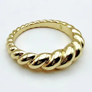 Authentic Signed Ana Luisa Twist Rope Croissant 14ct Gold Plated Ring Size 9