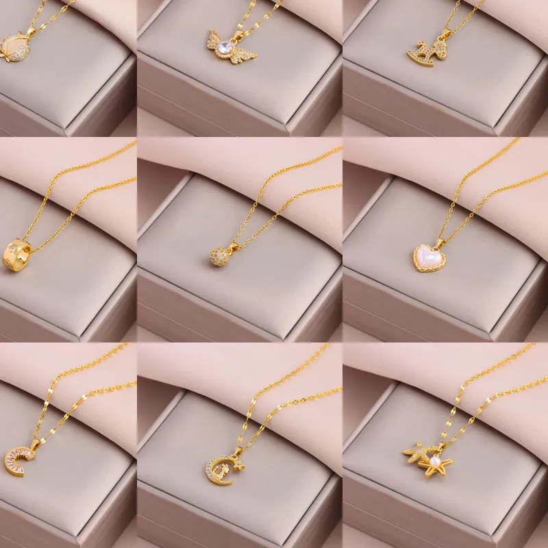Authentic Trendy Sweet Sexy Gold Color Necklaces For Women 18K Gold Plated Female Pendant Clavicle Chain Jewelry