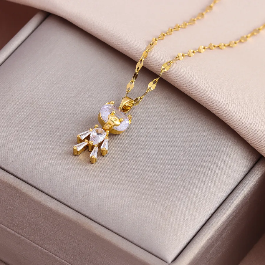 Authentic Cute Sexy Zircon Crystal Little Bear Pendant Necklace For Women Light Luxury Female Neck Chain Jewelry