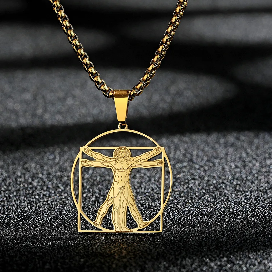 Authentic Kinitial Leonardo Da Vinci Vitruvian Men Necklace Abstract Art Jewelry Pendant Necklace