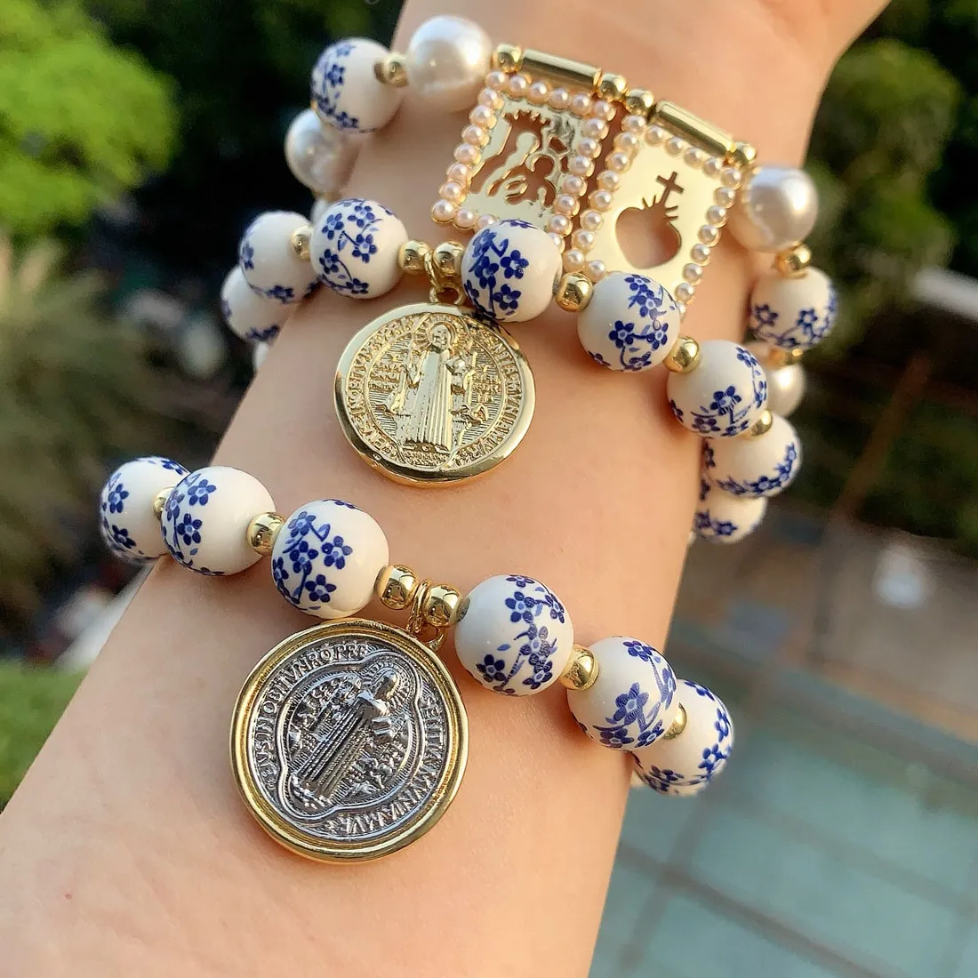 Authentic 5PCS, Handmade Sanbenido Virgin Charm Bracelet Religious For Women Men Orcelain Beads Bracelet Jewelry