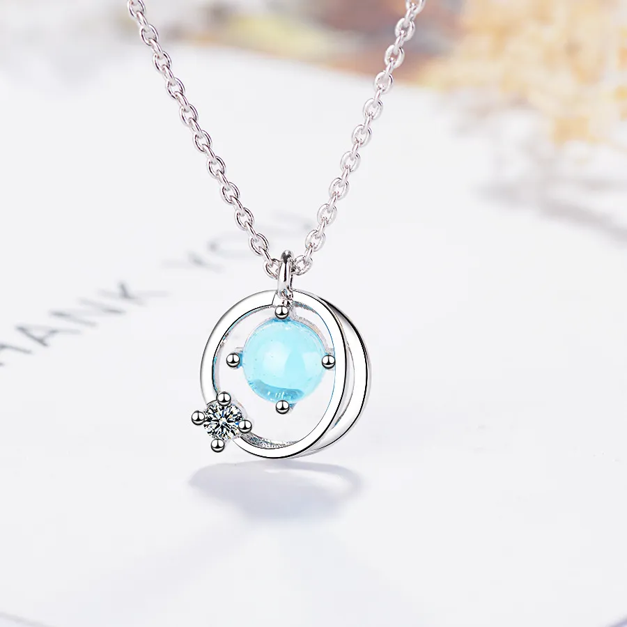 Authentic S925 Sterling Silver Women's Moonstone Unicorn Pendant Necklace (40cm + 3.5cm) Luxury Jewelry