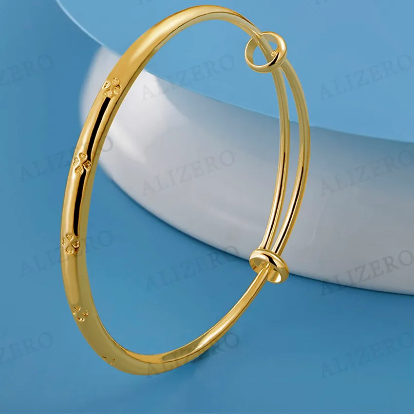 Authentic ALIZERO 18K Gold Lucky Grass Clovers Bangles Bracelets For Women Wedding Engagement Party Charms Jewelry Gifts