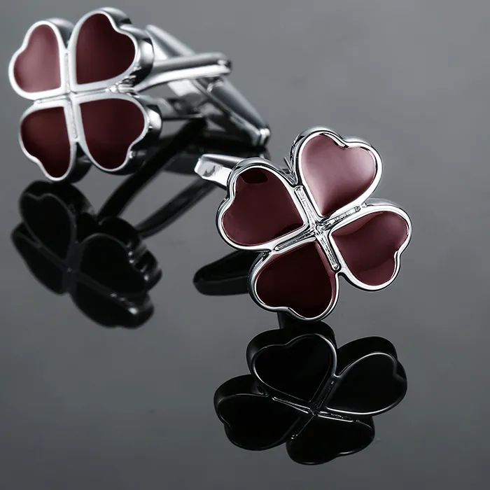 Authentic High quality men's French shirt cufflinks Red Clover design cuffs button suit accessories jewelry gifts