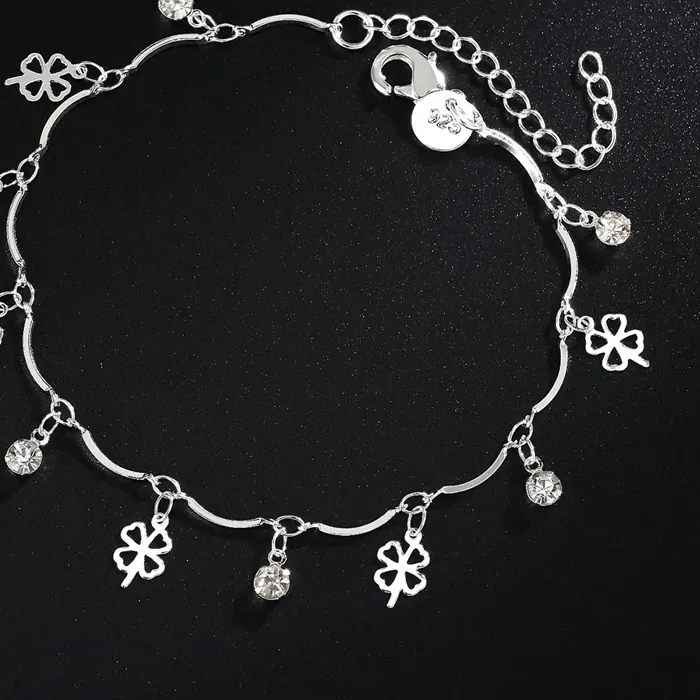 Authentic Hot Street trend 925 sterling Silver lucky clover leaf zircon Chain Bracelet for Women Wedding Party gifts fine Jewelry