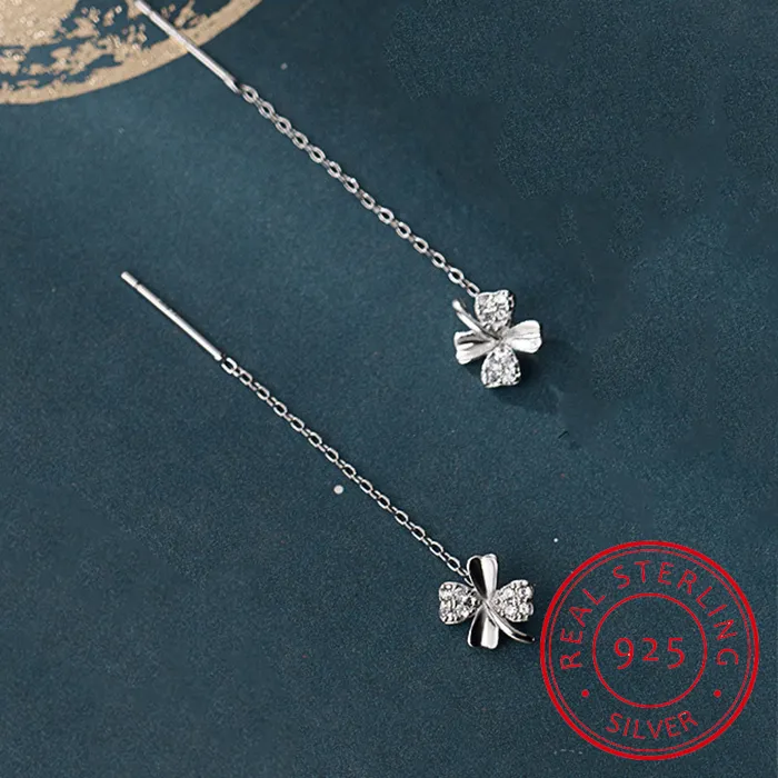 Authentic Empowered Elegance in Sterling Silver: Tassel Clover Drops for Protection and Prosperity
