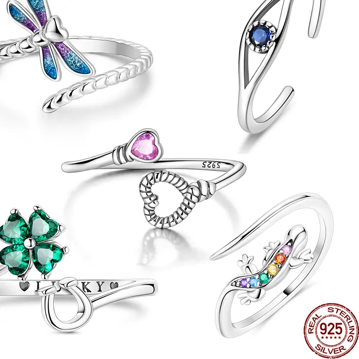 Authentic Colorful Butterfly Clover Rings 100% 925 Sterling Silver Sparking Zircon Opening Ring Popular Wedding Rings For Women Jewelry