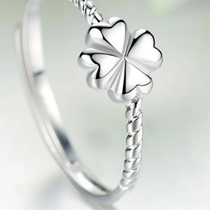 Authentic Classic Clover Flower Ring For Girl Finger Accessories Trendy 925 Sterling Silver Ring Women Jewelry Adjustable