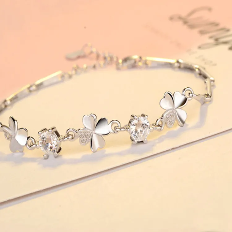 Authentic Fortune's Clover: 925 Silver & Zircon Lucky Bracelet