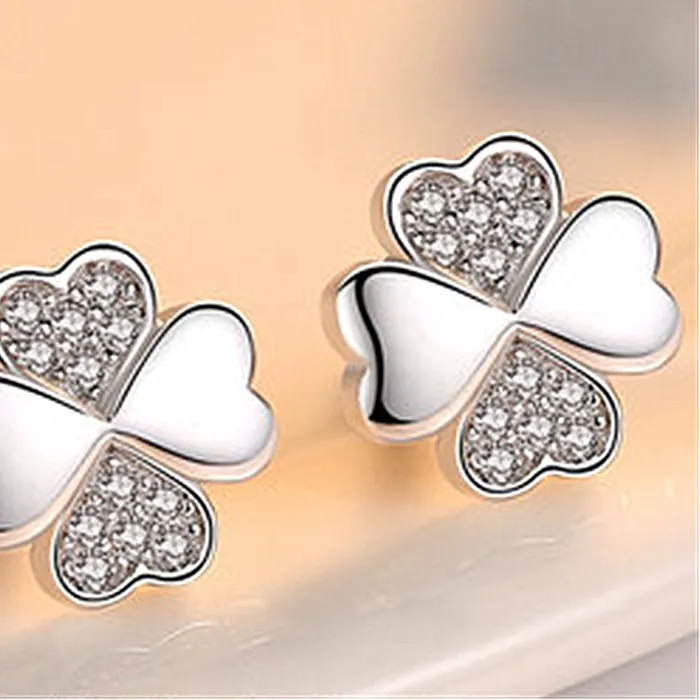 Authentic Top Quality 925 Sterling Silver Earrings For Women Jewelry Shiny Zircon Clover Leaf Earrings Lady Stud Accessories Fast Shipping
