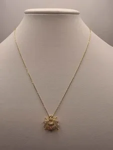 Authentic Gold Plated CZ Pave Bumblebee Pendant Necklace | 925 Silver | 17 Inch Cable Chai