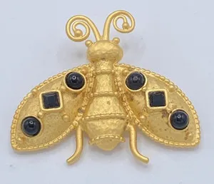 Authentic Vintage Leslie Block Gold Plated Bumblebee Brooch Black Stone Bee Pin 1.75" NOS