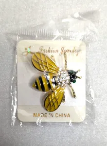 Authentic Bumblebee Brooch Gold Plated Jewelry White & Green Rhinestones Eyes