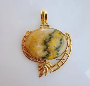 Authentic Bumblebee Jasper Yellow Gold Plated Pendant, Antique Handmade Bumblebee Pendant