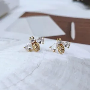 Authentic 14K yellow gold plated CZ bumblebee bee stud earrings jewelry B22B