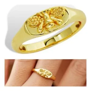 Authentic 14K Gold Plated Signet Ring Honey Bee Saavy Cie 20mm Size 7 Bumblebee