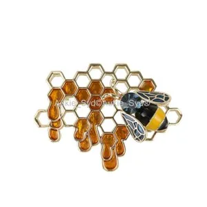 Authentic ONE Gold Plated Bumblebee Hive Brooch with Crystals