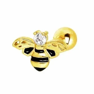 Authentic Yellow Gold Plated Jeweled Bumblebee Cartilage Stud Earring Bee Honey