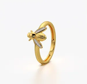 Authentic 14K Yellow Gold Plated 925 Silver Dainty Pave Bumblebee Ring Cottagecore