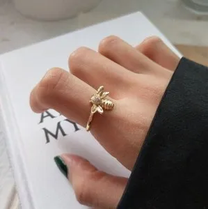 Authentic Gold-plated Sterling Silver Ring Bee Bumblebee CZ Open Pinkie Ring A3592