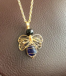 Authentic Genuine Sea glass Jewellery Pendant+Necklace Gold Plated, UniqueGift.Bumblebee
