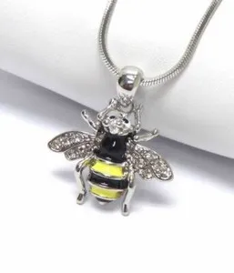 Authentic Crystal Bumblebee Necklace Queen bumble bee White Gold Plated For Women
