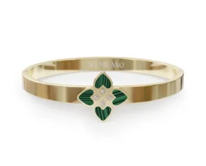 Authentic Malachite Flower Gemstone Bumblebee Bolo Bracelet Gold Plated for Girls