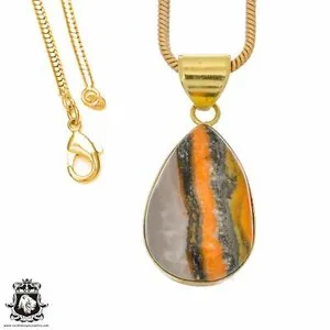 Authentic Bumblebee Jasper 24K Gold Plated Pendant 3mm Snake Chain GPH892