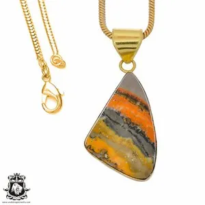 Authentic Bumblebee Jasper 24K Gold Plated Pendant 3mm Snake Chain GPH891