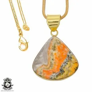Authentic Bumblebee Jasper 24K Gold Plated Pendant 3mm Snake Chain GPH886
