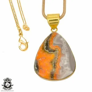 Authentic Bumblebee Jasper 24K Gold Plated Pendant 3mm Snake Chain GPH884