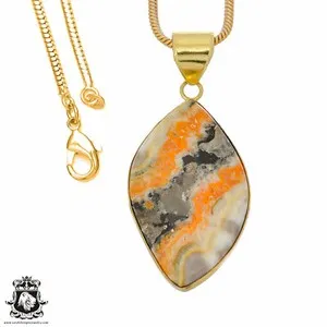 Authentic Bumblebee Jasper 24K Gold Plated Pendant 3mm Snake Chain GPH893