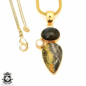 Authentic Bumblebee Jasper 24K Gold Plated Pendant 4mm Snake Chain GP70