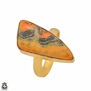 Authentic Size 8.5 - Size 10 Adjustable Bumblebee Jasper 24K Gold Plated Ring GPR1202