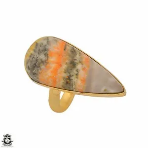 Authentic Size 7.5 - Size 9 Adjustable Bumblebee Jasper 24K Gold Plated Ring GPR1204