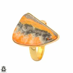 Authentic Size 9.5 - Size 11 Adjustable Bumblebee Jasper 24K Gold Plated Ring GPR1198