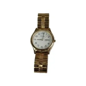 Authentic Sekonda Gold Plated Band Analogue Easy Reader Wristwatch Day & Date Expandable