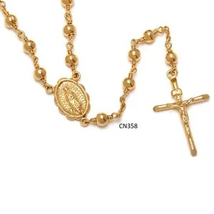 Authentic Gold Plated Rosary Necklace Our Lady of Guadalupe All Gold Beads Handmade